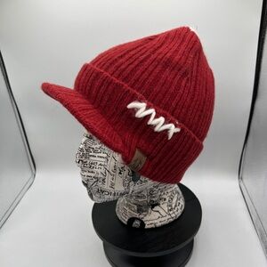 True Religion Knit Beanie W/ Short Bill Brick Red W/ White Stitching